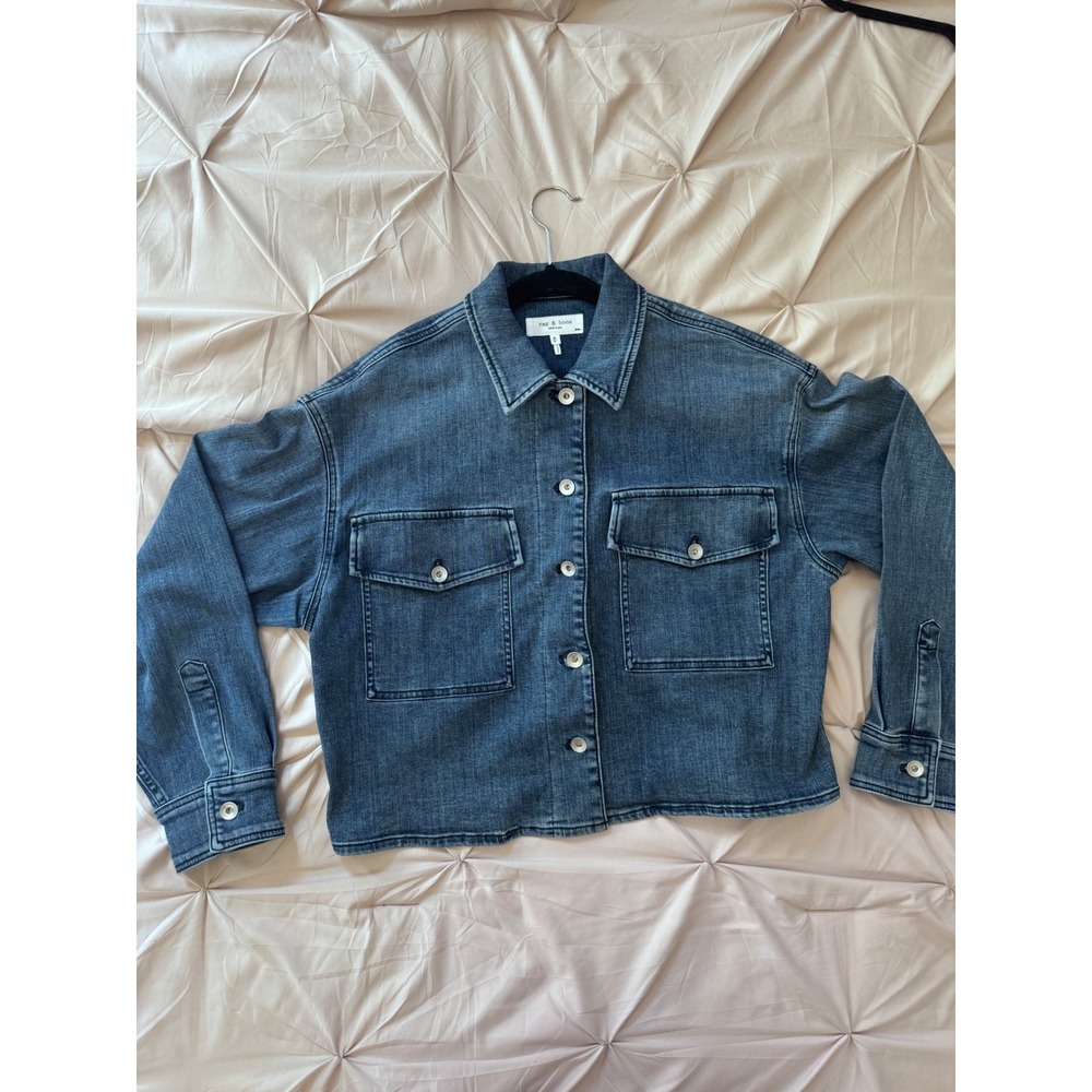 Rag & Bone Jayde Cropped Shacket Jacket Medium Wash Boxy Women's - Picture 3 of 8